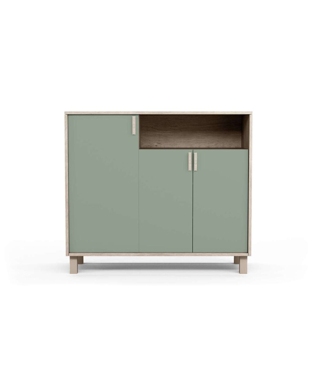 Recibidor zapatero 3 puertas modelo 520 acabado roble puertas en verde 88x100x37 cm