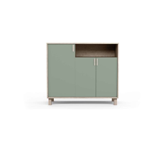 Recibidor zapatero 3 puertas modelo 520 acabado roble puertas en verde 88x100x37 cm