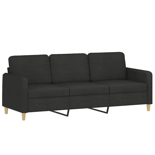Sofá de 3 lugares - Sofá fixo com apoio de pés 180 cm tecido preto Sofá de 3 lugares - Sofá fixo com apoio de pés 180 cm tecido preto