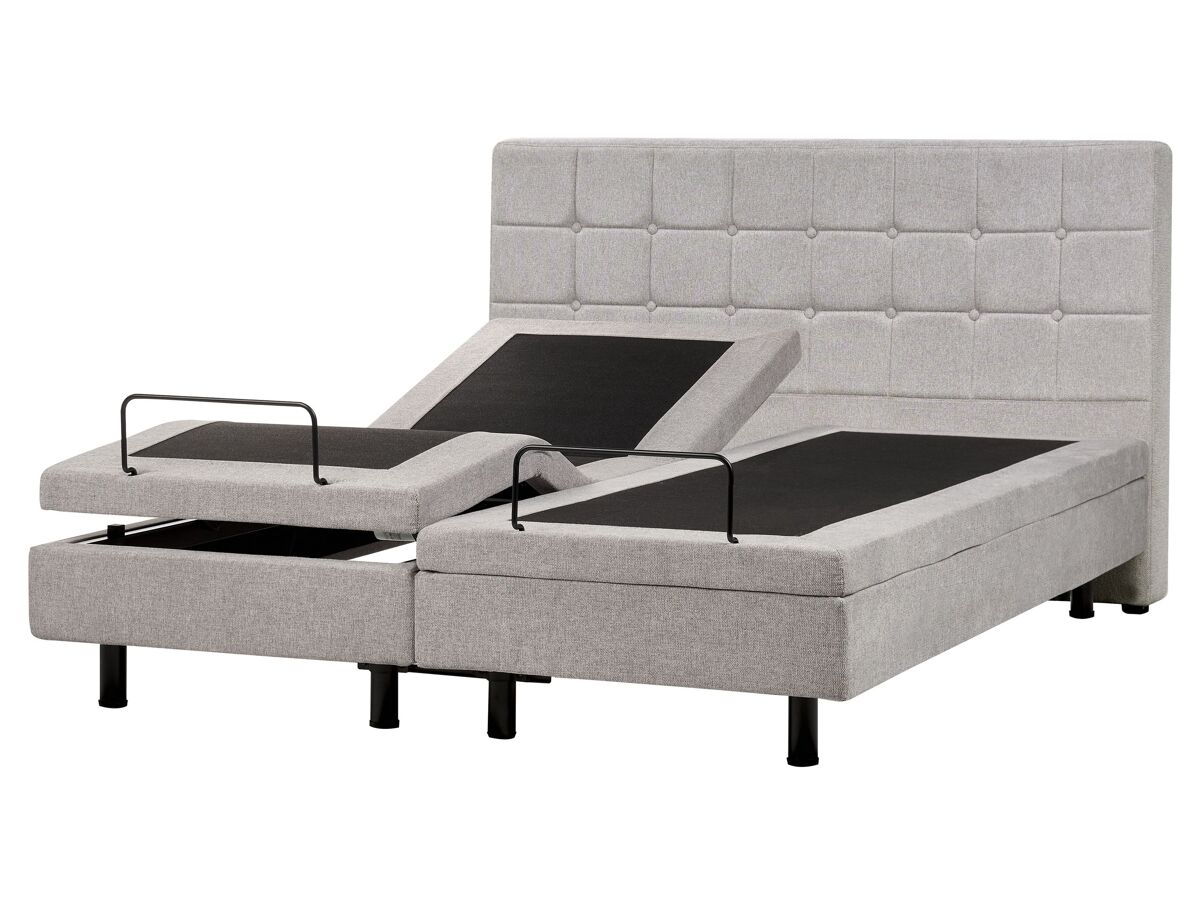 Beliani Cama ajustable Poliéster DUKE 161x216 Gris Claro