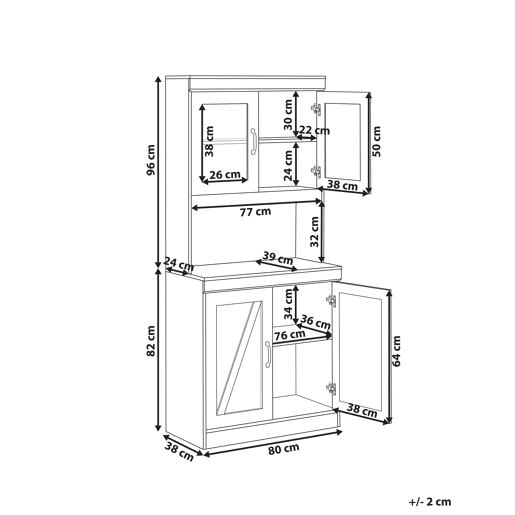 Armário com vitrine KALBARRI 80 cm CastanhoBranco