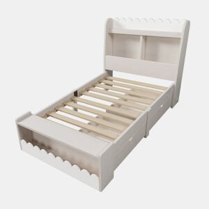 Cama individual em madeira 90x190cm - com 2 gavetas e prateleiras - Branco (colchão não incluído)