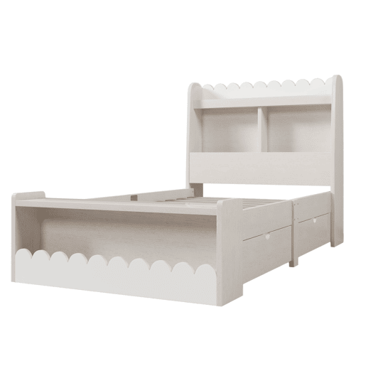 Cama individual em madeira 90x190cm - com 2 gavetas e prateleiras - Branco (colchão não incluído)