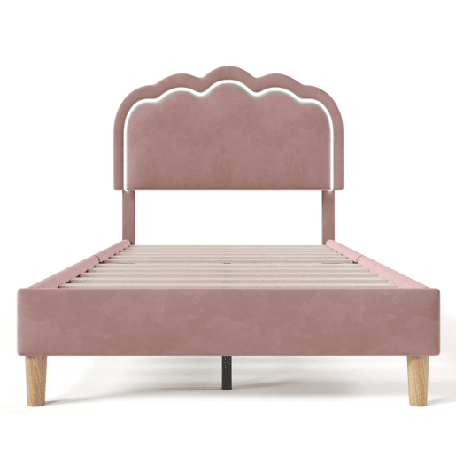 Cama estofada em veludo 90x190 - com LED e estrado - Rosa