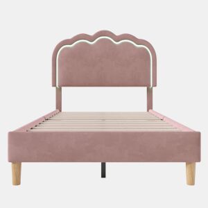 Cama estofada em veludo 90x190 - com LED e estrado - Rosa
