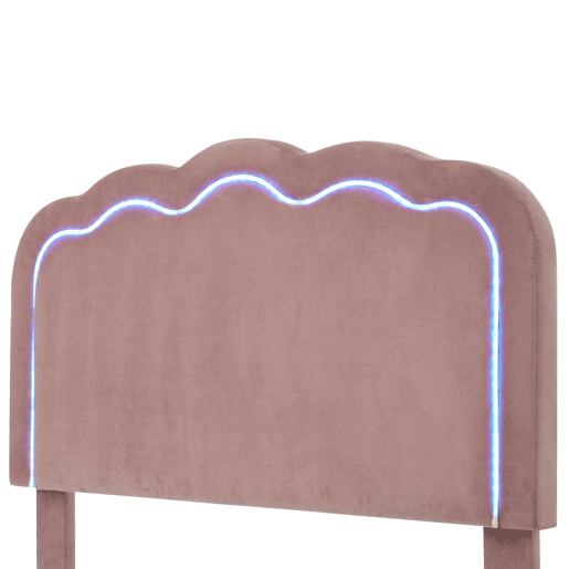 Cama estofada em veludo 90x190 - com LED e estrado - Rosa