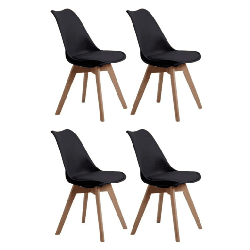Pacote Bistro com 4 cadeiras de jantar pretas 84x54x48 cm