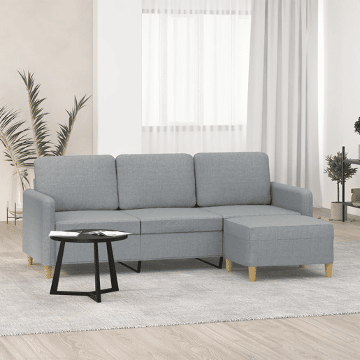 Sofá de 3 lugares - Sofá fixo com apoio de pés 180 cm tecido cinzento-claro Sofá de 3 lugares - Sofá fixo com apoio de pés 180 cm tecido cinzento-claro
