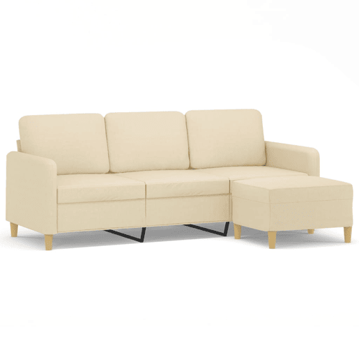 Sofá de 3 lugares - Sofá fixo com apoio de pés 180 cm tecido cor creme Sofá de 3 lugares - Sofá fixo com apoio de pés 180 cm tecido cor creme