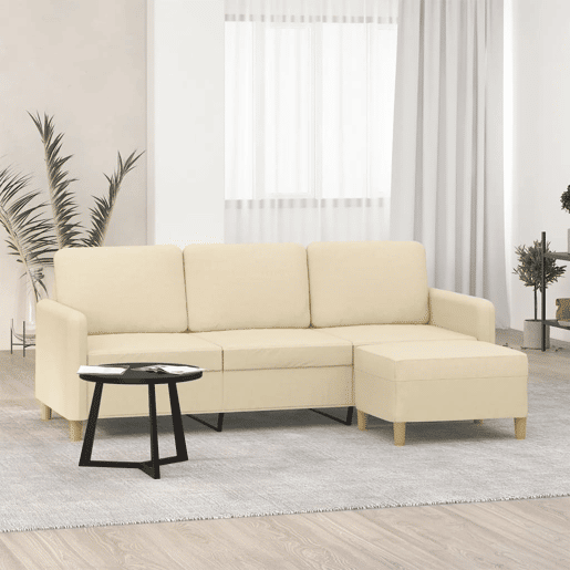 Sofá de 3 lugares - Sofá fixo com apoio de pés 180 cm tecido cor creme Sofá de 3 lugares - Sofá fixo com apoio de pés 180 cm tecido cor creme