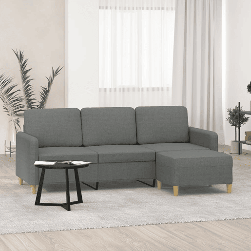 Sofá de 3 lugares - Sofá fixo com apoio de pés 180 cm tecido cinza-escuro Sofá de 3 lugares - Sofá fixo com apoio de pés 180 cm tecido cinza-escuro
