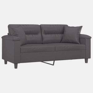 Sofá 2 lugares - Sofá fixo + almofadas decorativas 140cm couro artif. cinza