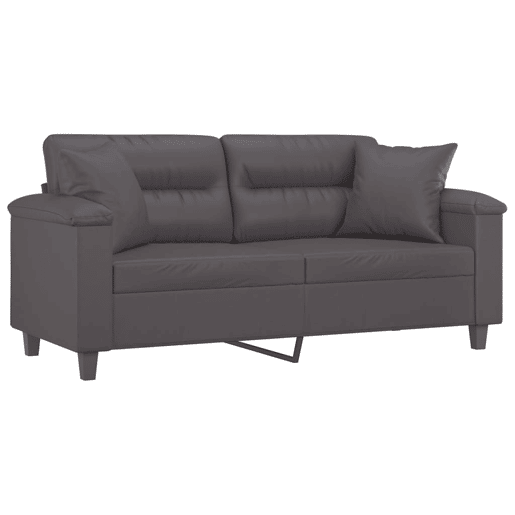 Sofá 2 lugares - Sofá fixo + almofadas decorativas 140cm couro artif. cinza Sofá 2 lugares - Sofá fixo + almofadas decorativas 140cm couro artif. cinza