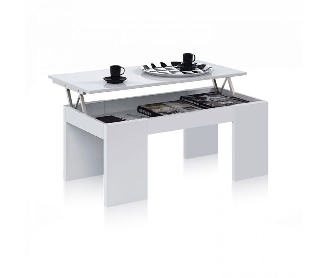 Mesa de centro elevable con almacenaje oculto en blanco 100x43-55 cm Calex Blanco 100 x 45 x cm