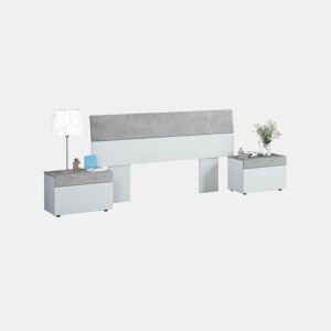 Cabeceira Axel com mesas de cabeceira Branco Artik (Branco mate) - Cinzento Cimento 176 x 96,5 x 40 cm