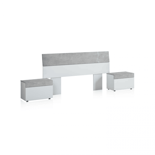 Cabeceira Axel com mesas de cabeceira Branco Artik (Branco mate) - Cinzento Cimento 176 x 96,5 x 40 cm