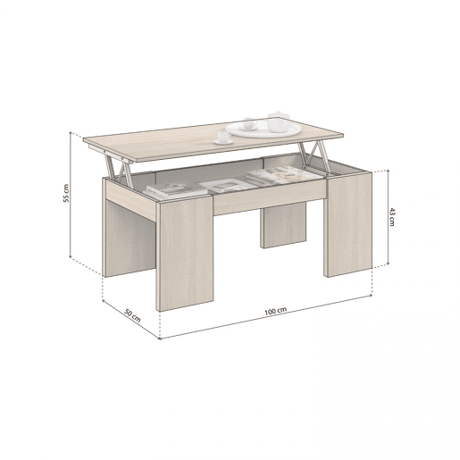 Mesa de centro Calex elevável Carvalho canadiano 100 x 45 x 50 cm