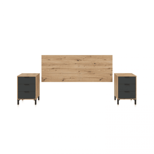 Cabeceira Luke com mesas de cabeceira Cinzento antracite - Carvalho Nodi 160 x 60 x 2,5 cm