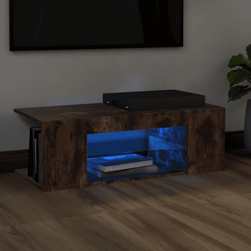 Móvel de TV - Modulo de TV - Armário de TV com luzes LED 90x39x30 cm cor carvalho fumado