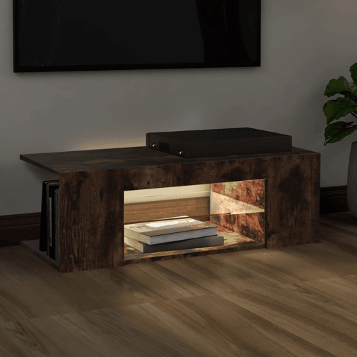 Móvel de TV - Modulo de TV - Armário de TV com luzes LED 90x39x30 cm cor carvalho fumado