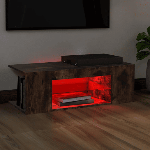 Móvel de TV - Modulo de TV - Armário de TV com luzes LED 90x39x30 cm cor carvalho fumado