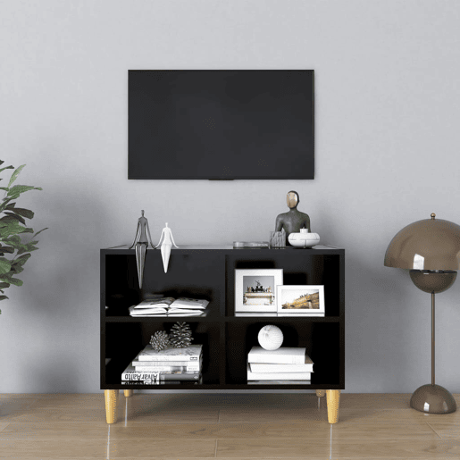 Móvel de TV - Modulo de TV - Armário de TV c pernas de madeira maciça 69,5x30x50 cm preto