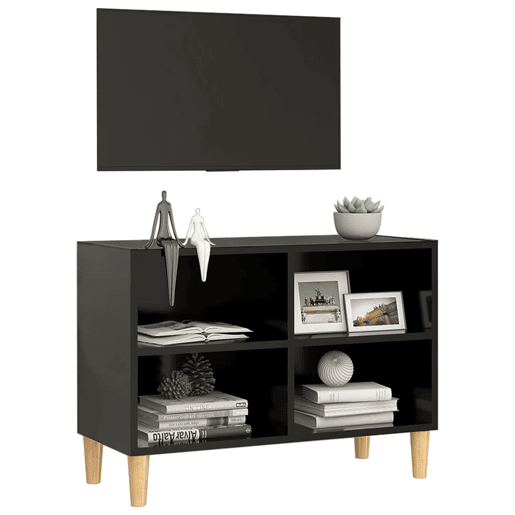 Móvel de TV - Modulo de TV - Armário de TV c pernas de madeira maciça 69,5x30x50 cm preto