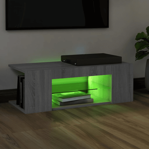 Móvel de TV - Modulo de TV - Armário de TV com luzes LED 90x39x30 cm cinzento sonoma