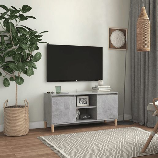 Móvel de TV - Modulo de TV - Armário de TV c pernas de madeira 103,5x35x50cm cinzento cimento