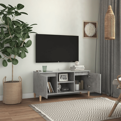 Móvel de TV - Modulo de TV - Armário de TV c pernas de madeira 103,5x35x50cm cinzento cimento