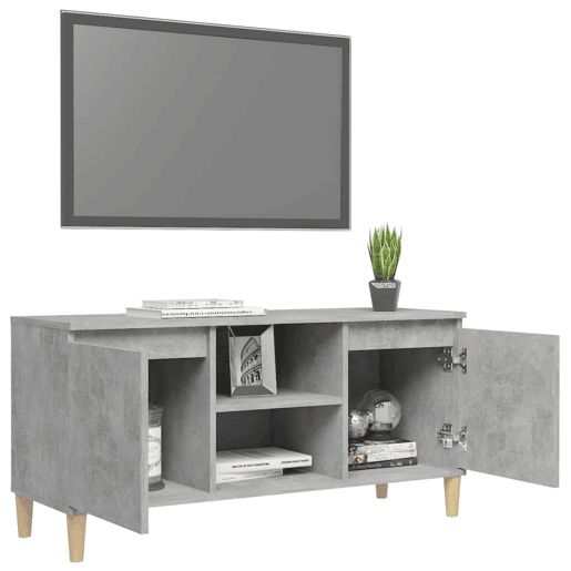 Móvel de TV - Modulo de TV - Armário de TV c pernas de madeira 103,5x35x50cm cinzento cimento