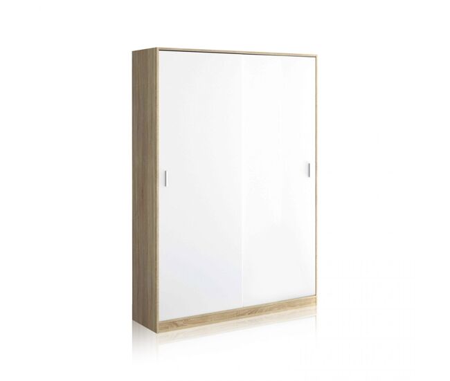 Armario de puertas correderas en blanco mate y roble canadian 120x200 cm show blanco artik (blanco mate) - roble canadian 120 x 200 x 50 cm