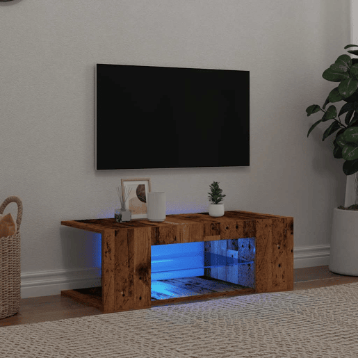 Móvel de TV - Modulo de TV - Armário de TV com luzes LED derivados de madeira madeira velha