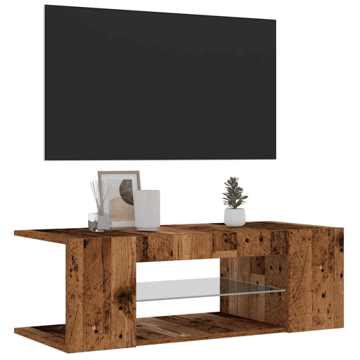 Móvel de TV - Modulo de TV - Armário de TV com luzes LED derivados de madeira madeira velha