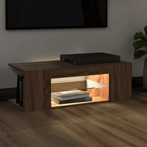 Móvel de TV - Modulo de TV - Armário de TV com luzes LED 90x39x30 cm cor carvalho castanho