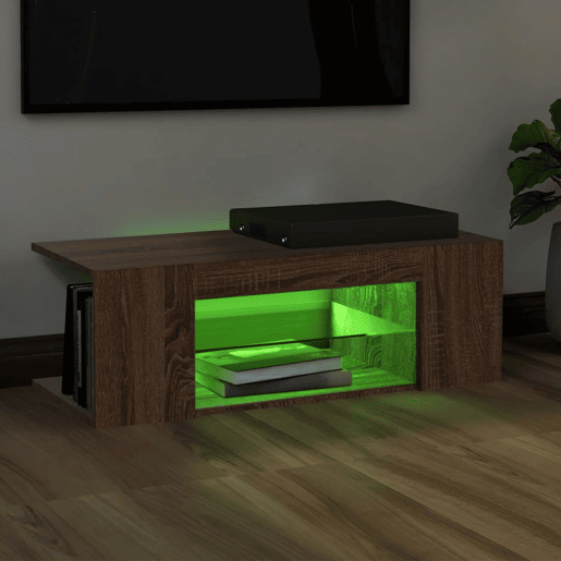 Móvel de TV - Modulo de TV - Armário de TV com luzes LED 90x39x30 cm cor carvalho castanho