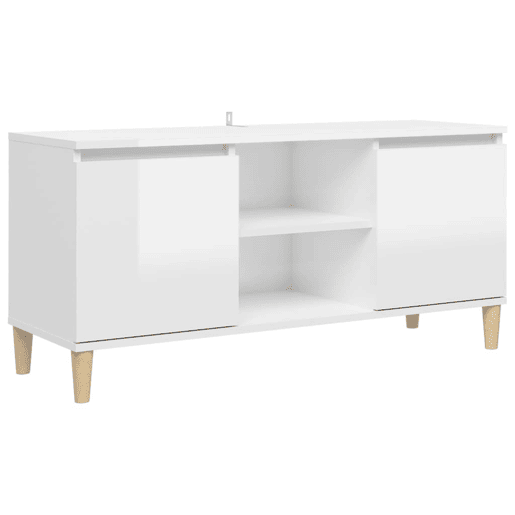 Móvel de TV - Modulo de TV - Armário de TV pernas de madeira 103,5x35x50 cm branco brilhante