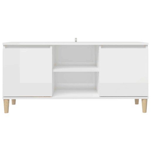 Móvel de TV - Modulo de TV - Armário de TV pernas de madeira 103,5x35x50 cm branco brilhante