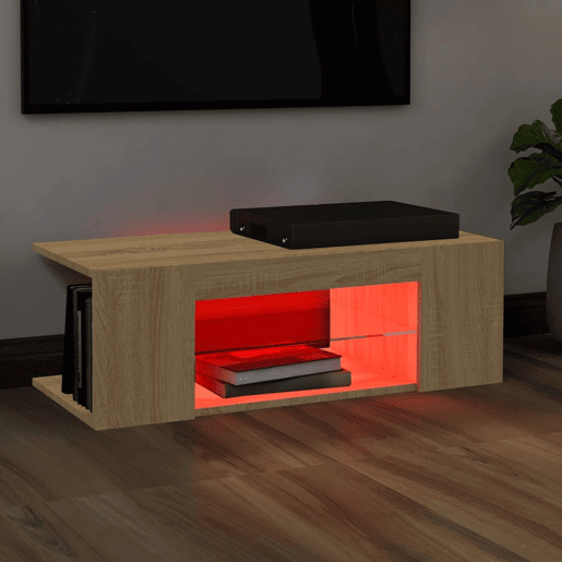 Móvel de TV - Modulo de TV - Armário de TV com luzes LED 90x39x30 cm carvalho sonoma