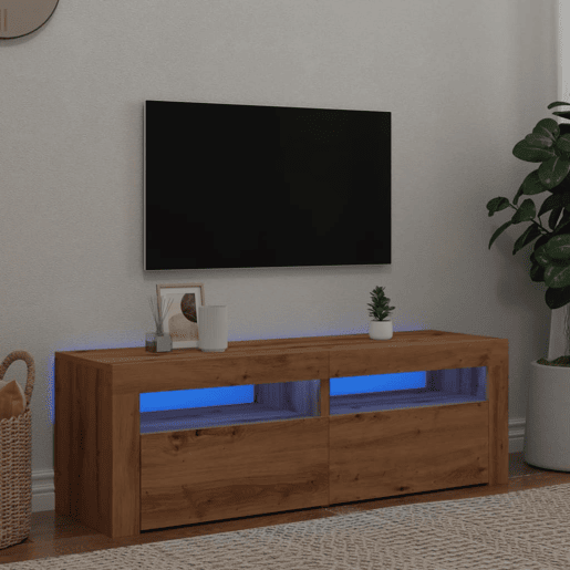 Móvel TV - Modulo de TV - Armário de TV c luzes LED derivados de madeira carvalho artisiano