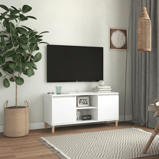 Móvel de TV - Modulo de TV - Armário de TV c pernas de madeira maciça 103,5x35x50 cm branco