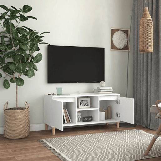 Móvel de TV - Modulo de TV - Armário de TV c pernas de madeira maciça 103,5x35x50 cm branco
