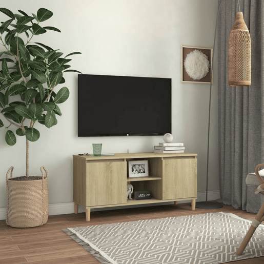 Móvel de TV - Modulo de TV - Armário de TV c pernas de madeira 103,5x35x50 cm carvalho sonoma