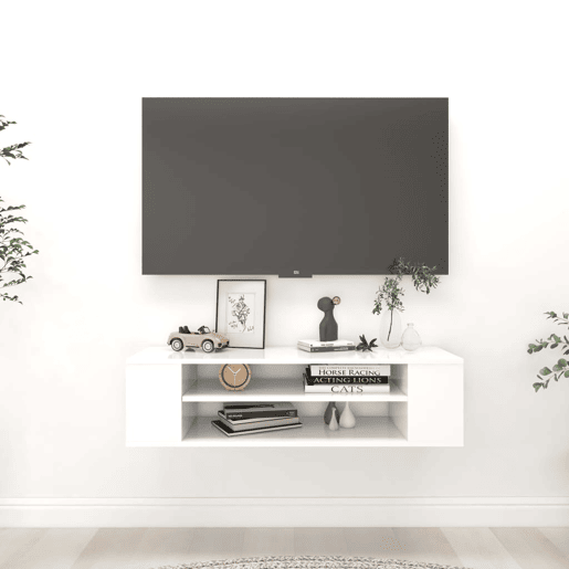 Armário TV - Móvel de TV suspenso 100x30x26,5 cm derivados de madeira branco