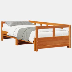 Cama de casal - Cama dupla sem colchão 80x200 cm madeira de pinho castanho cera