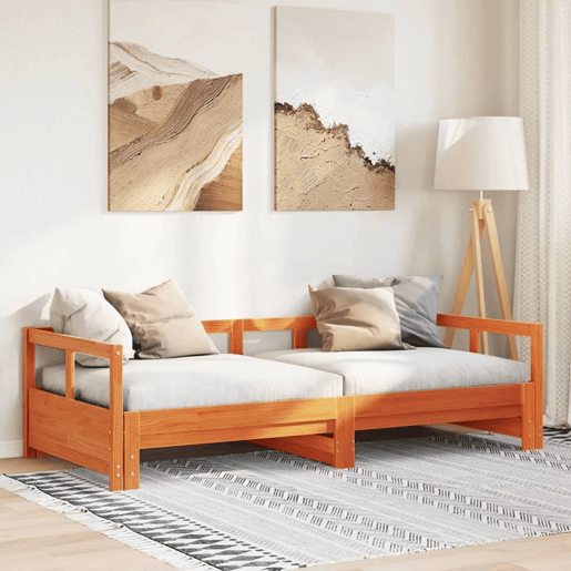 Cama de casal - Cama dupla sem colchão 80x200 cm madeira de pinho castanho cera