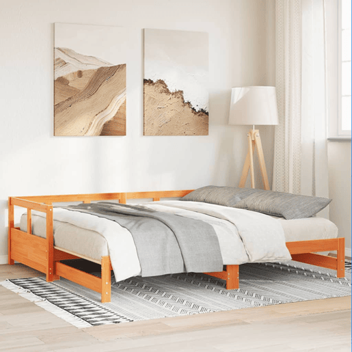 Cama de casal - Cama dupla sem colchão 80x200 cm madeira de pinho castanho cera