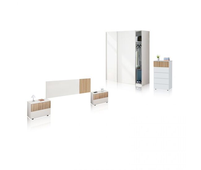 Dormitorio compuesto por 5 piezas en blanco artik y natur nitza 5c plus v1 blanco artik (blanco mate) - natur 150 x 200 x 60 cm