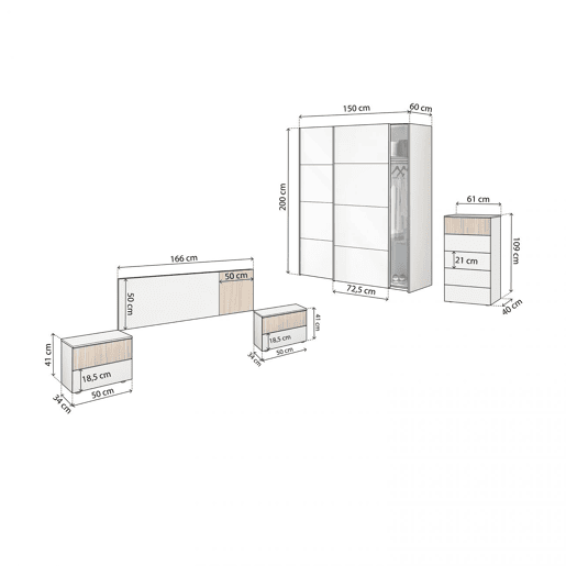 Quarto Nitza 5C Plus V1 Blanco Artik (Blanco Mate) - Natur 150 x 200 x 60 cm