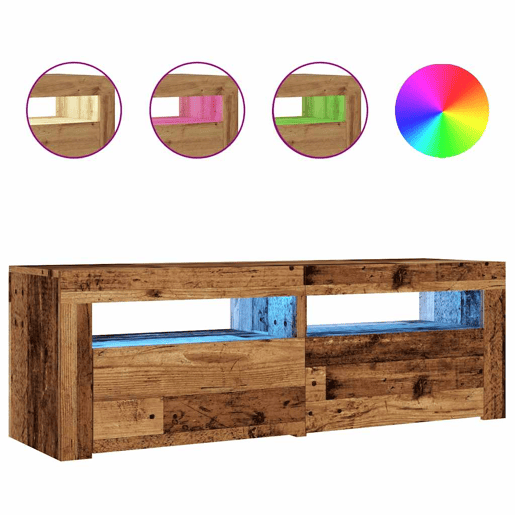 Móvel de TV - Modulo de TV - Armário de TV com luzes LED derivados de madeira madeira velha
